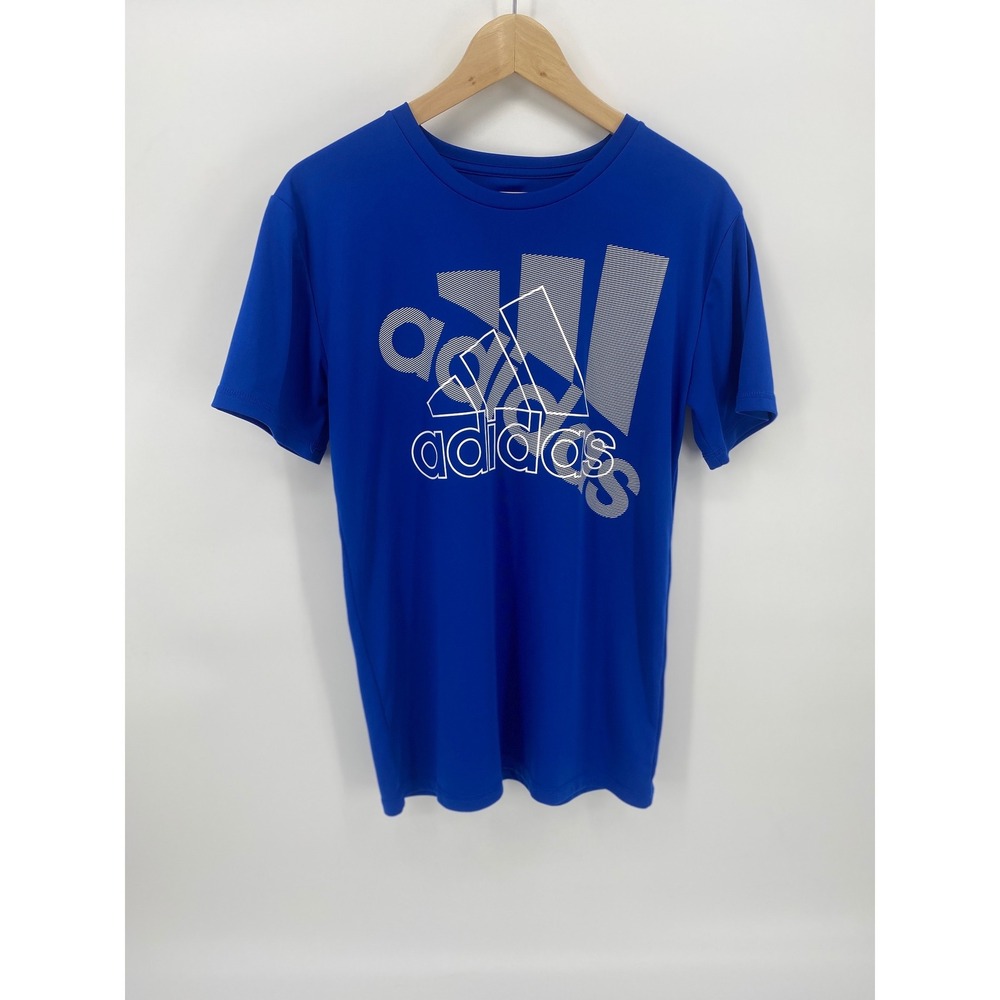 Adidas Graphic T-Shirt Youth Large Blue Excellent Short Sleeve Logo Tee